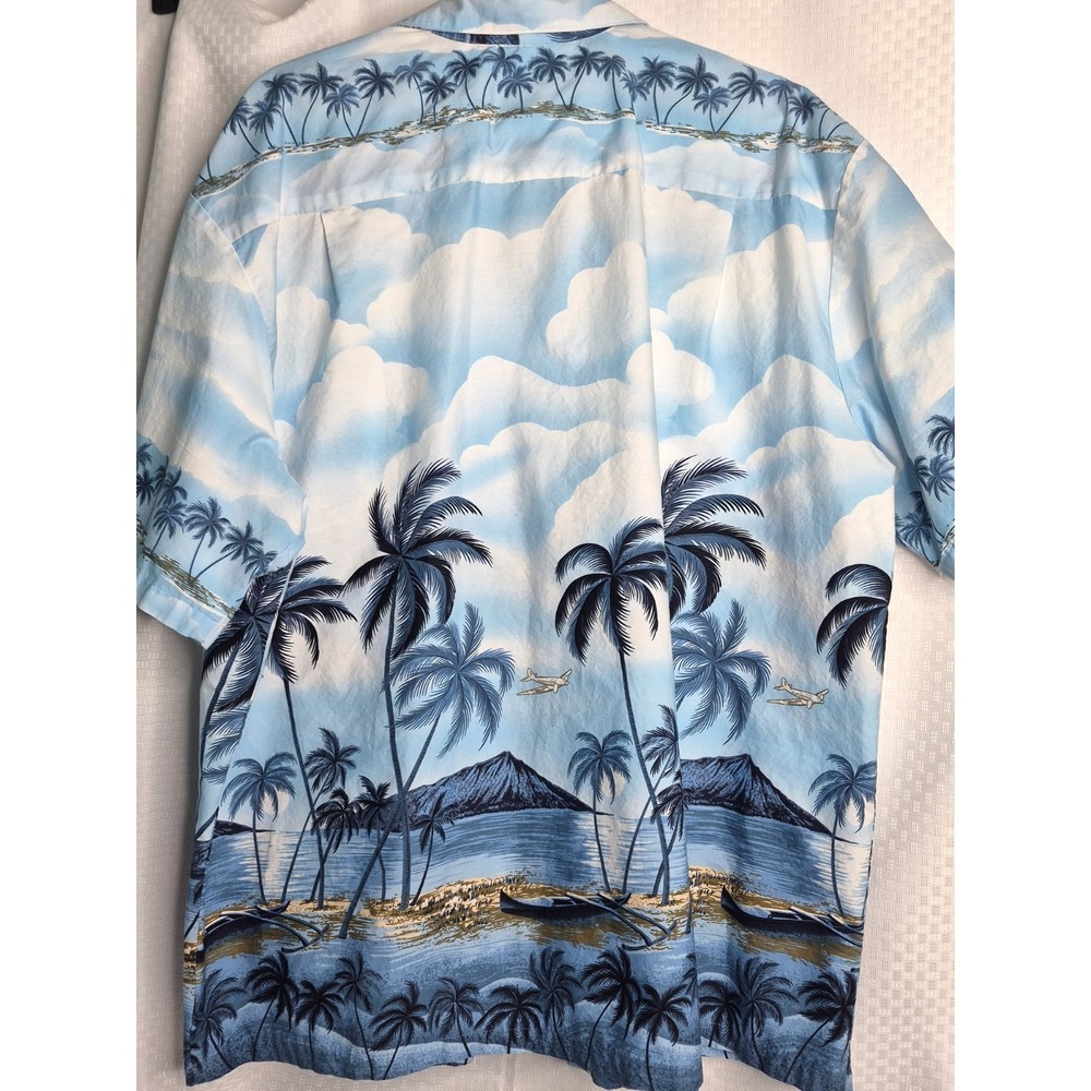 KY's Made in Hawaii 100% Cotton 2XL Blue Shirt Palm Tree Planes Island Hawaiian